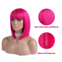 1 x RAW Customer Returns Mildiso Short Bob Green Hair Wigs Straight with Flat Bangs Synthetic Colorful Cosplay Daily Party Wig for Women Natural Like Real Hair 12 Inch 002C - RRP €22.18