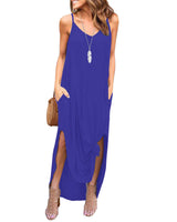 1 x RAW Customer Returns AUSELILY Women s Maxi Dresses Summer Casual Sleeveless V-Neck Beach Dress Long Strappy Casual Dresses Adjustable Spaghetti Straps Sexy Summer Dress Maxi with Pockets Royal Blue XL - RRP €28.19