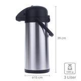 3 x RAW Customer Returns Household International Stainless Steel Double Wall Thermos Flask with Pump 3 Liters - RRP €111.9