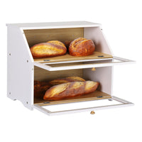 1 x RAW Customer Returns Leader Accessories Bamboo Bread Box 2 Tier Bread Container Food Safe Bread Storage Easy Care 39x25x32cm White - RRP €55.45