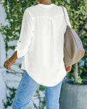 1 x RAW Customer Returns NONSAR Women Henley Blouse Elegant V Neck Roll Up Sleeves Casual Style White XL - RRP €28.99