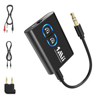 1 x RAW Customer Returns 1Mii Bluetooth 5.3 Transmitter Receiver for TV, Adapter with 3.5mm Aux Jack, aptX Low Latency HD Audio with 12 Hours Battery for Stereo System, 2 Headphones, Car - RRP €28.02