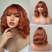 1 x Brand New Qihang Orange Short Curly Wig with Bangs 12 Inches Synthetic Heat Resistant Fiber Wigs for Women - RRP €19.99