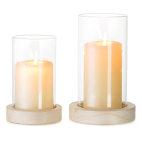 1 x RAW Customer Returns NUPTIO Wooden Glass Candle Holder Lantern Set of 2 Glass Cylinder Lanterns with Bottom Vase Large Pillars Candle Holders Table Decoration Dining Table Decoration Christmas - RRP €23.98