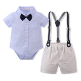 1 x RAW Customer Returns Volunboy Baby Boy Gentleman Outfits and Coordinates, Bow Shirt and Suspenders Shorts 2-3 years Blue Grey Size 100  - RRP €24.0