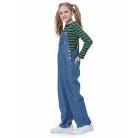 1 x RAW Customer Returns Rolanko Girls Children s Jeans Dungarees Jumpsuit Long Trousers Overall with Adjustable Braces, Blue Button, Size 140 - RRP €36.99