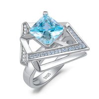 1 x RAW Customer Returns JewelryPalace Geometric Princess Cut 4.3ct Blue Zirconia Ring Women, Blue Stone Jewelry Set, Ladies Ring Silver 925 Art Deco for Women Ring Cocktail, Silver Rings Girls Gift for Girlfriend 51 - RRP €34.03