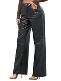 1 x RAW Customer Returns HAWILAND leather flared trousers women s high waist bootcut leather trousers leather look wide leg jeans with pockets 1 black - wide leg XL - RRP €34.13