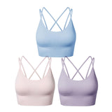 1 x RAW Customer Returns SEGRILA sports bra women s bustier padded without underwire with crossed back areas for yoga fitness, pink, purple, blue, XL - RRP €26.99