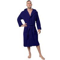 2 x RAW Customer Returns Twinzen men s bathrobe - L - dark blue - 100 cotton 350g m Oeko-TEX certified - bathrobe with hood, 2 pockets, belt - RRP €79.32