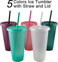 2 x RAW Customer Returns Letech Cup Drinking Cup with Straw and Lid - Color Changing Cup Reusable Plastic Cup Children s Cup Travel Mug Tumbler Iced Coffee Cold Drinking Smoothie Juice - Pack of 5 - RRP €27.98