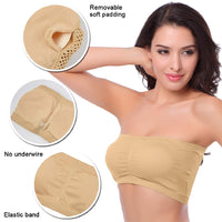 1 x RAW Customer Returns Voqeen 3 Piece Bandeau Bra Padded Push Up Women Bra Bustier Strapless Breathable Non Underwire High Tube Seamless Stretchy Chest Cover Size Large, B - RRP €27.6