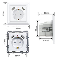 1 x RAW Customer Returns USB socket system 55 mm, 2 pieces protective contact socket with 2 x USB ports 2.8A flush-mounted Schuko wall socket, fits in standard flush-mounted socket, charging smartphone, tablet, white - RRP €18.99