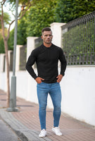 1 x RAW Customer Returns Lehmanlin Muscle Polo Shirts for Men Long Sleeve Stretch Slim Fit Cotton Golf T-Shirt Black L  - RRP €27.22