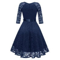 1 x RAW Customer Returns Odizli Evening Dresses Elegant for Wedding Cocktail Dress Women 3 4 Sleeve V-Neck Knee-Length Flower Lace Dress Festive Wedding Guest Short Ball Gown Graduation Dress Wedding Dress Navy Blue S - RRP €46.38