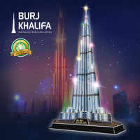 1 x RAW Customer Returns CubicFun 3D Puzzle LED Dubai Burj Khalifa Model with Light Architecture Gift for Children and Adults, 136 Pieces - RRP €42.99