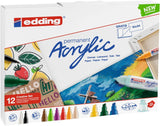 1 x Brand New edding Acrylic paint beginner s kit - fine, medium, wide acrylic markers, 1 tube and paint block - case of 12 colors basic - acrylic paint for canvas, stone - RRP €45.9