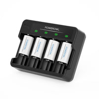 1 x RAW Customer Returns POWEROWL C battery 4 pieces with battery charger, battery charger type C - USB quick charge for AA AAA CD NI-MH batteries - RRP €36.99