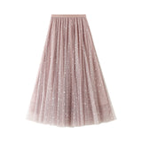 1 x RAW Customer Returns SotRong Women s Elastic High Waist Layered Tulle Skirt A Line Midi Skirt Mesh Chiffon Pleated Skirt with Floral Decor C-Pink One Size - RRP €26.87