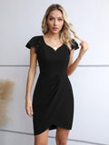 1 x RAW Customer Returns Missufe Wrap Dress Cocktail Dress Bodycon Elegant Mini Dress Women s Party Dress Short Dresses Black, Large  - RRP €43.99