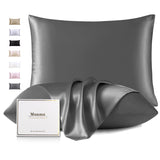 1 x RAW Customer Returns Set of 2 silk pillowcases 40x80, Muama pillowcase 40 x 80 cm for hair and skin pillowcase silk with zipper, Silk Pillowcase 2 pieces, anthracite - RRP €35.99