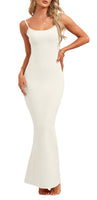 1 x RAW Customer Returns AUSELILY Women s Sexy Bodycon Dress Elegant Sleeveless Ribbed Figure-hugging Party Dress Spaghetti Strap Maxi Dress Cocktail Dress White M - RRP €28.07