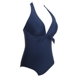 1 x RAW Customer Returns VILOREE Rockbilliy 50s Women s One Piece Swimsuit Swimwear Monokini Halterneck Tummy Control Navy M - RRP €28.01