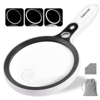 1 x RAW Customer Returns Large Magnifying Glass with 37 LED Light, 10X 20X 45X Reading Magnifier Handheld Magnifying Glass with 3 Light Modes, Storage Bag, Cleaning Cloth for Seniors, for Reading Coins, Inspection, Hobbies - RRP €29.99