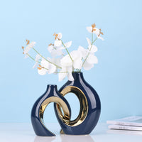 1 x RAW Customer Returns XIAOMAGG Vase Set of 2 Modern Design Ceramic Vase Boho Decor Wedding Table Centerpieces Flower Centerpieces Table Centerpieces for Living Room Bedroom White Gold  - RRP €42.0