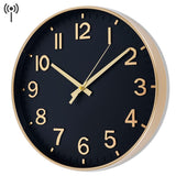 1 x RAW Customer Returns HZDHCLH Radio Controlled Clock 30 cm Large Dial Wall Clock Silent, Suitable for School, Home, Wall Decoration Black Gold  - RRP €37.99