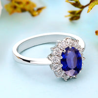 1 x RAW Customer Returns YL Women s Ring 925 Sterling Silver Oval September Birthstone Spinel Blue Ring Engagement Ring Size 54  - RRP €50.41