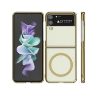 1 x RAW Customer Returns  Never Turn Yellow Slim Magnetic Clear Case for Galaxy ZFlip 4 2022 with Plated Gold Hard Bumper,Compatible with Magsafe Accessories Chager,Screen Camera Protect Galaxy ZFlip 4 5G Magnetic Case - RRP €10.07