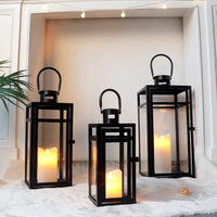 1 x RAW Customer Returns TRIROCKS Stainless Steel Decorative Lantern 30cm High Metal Candle Holder with Clear Glass Panels Perfect for Home Decor Living Room Parties Events Table Top Indoor Outdoor Matte Black  - RRP €32.62