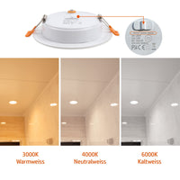 1 x RAW Customer Returns LED recessed spotlight 230V flat 9W set of 6, DA LIGHT radiant LED recessed lights, bathroom LED spot 3000 4000 6000K, ceiling spotlight IP54 for bathroom, living room, kitchen, bedroom white x 6  - RRP €35.44