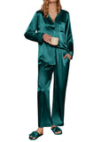 1 x RAW Customer Returns Ekouaer Leisure Suit Long Sleeve Women s Long Warm Pajamas Long Trousers Sleepwear Satin Loungewear V-Neck Winter Green XXL - RRP €30.24