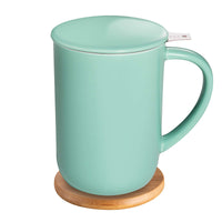 1 x RAW Customer Returns CEEFU Porcelain Teacup with Infuser and Lid, Teaware with Filter and Coaster, Loose Tea Cup Steeper Maker, 16oz for Tea Coffee Milk Women Office Home Gift Mint Green  - RRP €19.15