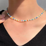 1 x RAW Customer Returns Ushiny Boho women s imitation pearl necklaces, short choker chain, colorful pearl necklace, summer charm, neck chain for women and girls - RRP €11.3