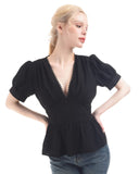 1 x RAW Customer Returns FCCAM Victorian Blouse Women Steam Punk Blouse V-Neck Top Renaissance Blouse Medieval Ruffle Blouse Short Sleeve Gothic Blouse Black L - RRP €36.29