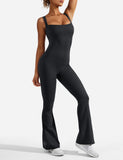 1 x RAW Customer Returns ZAAYO Women s Flared Tight Scrunch Butt Long Sleeveless Backless Sports Jumpsuit Yoga Bodysuit Stretch One Piece Bodysuit, 6 Black, M - RRP €38.99