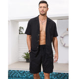 1 x RAW Customer Returns Fastkoala Men s Tracksuit Outfit Set Two Piece Button Suits Summer Shirts Shorts Jogging Suits 2 Piece Black M - RRP €42.0