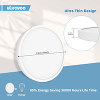 1 x RAW Customer Returns UBRAVOO LED Ceiling Light Flat Round, Ceiling Lamp LED 18W 4000K 1600LM Waterproof Round Bathroom Lamp Bathroom Lamp Ceiling Kitchen Lamp Ceiling Lights for Living Room Kitchen Children s Room Hallway Balcony - RRP €18.99