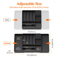 1 x RAW Customer Returns Lifewit Cutlery Tray for Kitchen, Expandable Cutlery Tray with Removable Knife Block, Adjustable Accessory and Cutlery Tray, Plastic, Cutlery, Spoons, Forks, Large, Black - RRP €21.99