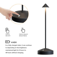 1 x RAW Customer Returns Table Lamp Wireless 2 Pieces Touch Control Dimmable Warm White 2700K LED Table Lamp Battery 250lm Waterproof IP54 LED Battery Table Lamp for Garden Dining Table Bedroom Study Hotel Cone Black - RRP €77.21