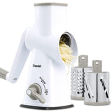 1 x RAW Customer Returns Cheese grater, manual drum grater with 3 removable drum blades, quick cutting vegetable slicer, ideal as a potato grater, nut grater with crank, nut mill - RRP €30.24