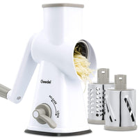 1 x RAW Customer Returns Cheese grater, manual drum grater with 3 removable drum blades, quick cutting vegetable slicer, ideal as a potato grater, nut grater with crank, nut mill, almond mill - RRP €33.99