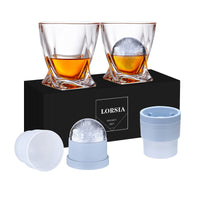 1 x RAW Customer Returns Whiskey glasses, set of 4 2 crystal glasses, 2 large ice ball molds in gift box - 320 ml whiskey glasses for scotch, cocktail, rum, bourbon, vodka and liqueur - unique gifts for men - RRP €17.72