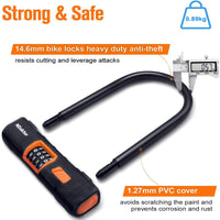 1 x RAW Customer Returns NDakter bicycle lock U-lock with number code, 14.6mm bicycle lock high security with 1.5m steel cable, bicycle lock combination lock for ebike, scooter, motorcycle, mountain bike - RRP €25.99