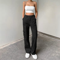 1 x RAW Customer Returns PrinStory Cargo Pants for Women High Waist Casual Pants Baggy Stretchy Wide Leg Y2K Streetwear with 8 Pockets Black, M  - RRP €36.99