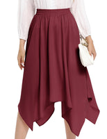 1 x Brand New DRESSTELLS Women s Swing Skirt Elastic Waist Solid Color Pleated Skirt Knee Length A-Line Irregular Hem Burgundy L - RRP €30.24