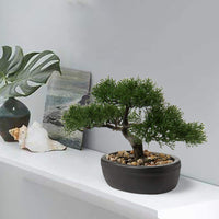 1 x RAW Customer Returns Artificial Bonsai Lifelike Artificial Plant Artificial Tree Bonsai Cedar Pine Podocarpus Plastic Plant Artificial Plant with Ceramic Planter in Black for Bathroom Decoration Desktop Office Windowsill - RRP €33.26